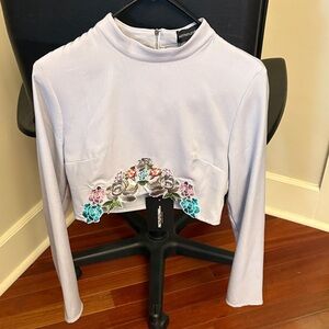 PrettyLittleThing Light Purple Floral Embroidered Blouse and Matching Shorts